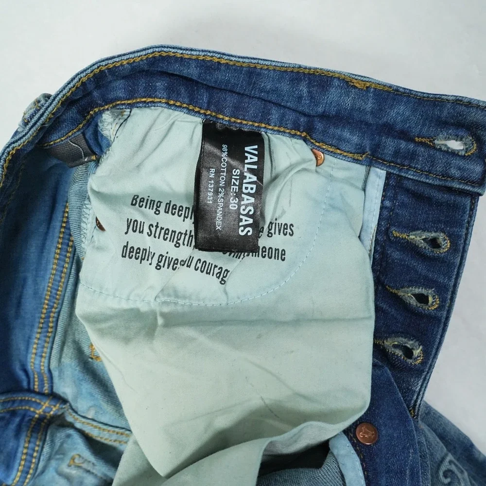 Valabasas Mens Monogram Embossed Carpenter Stacked Flare Jeans Blue Size 30